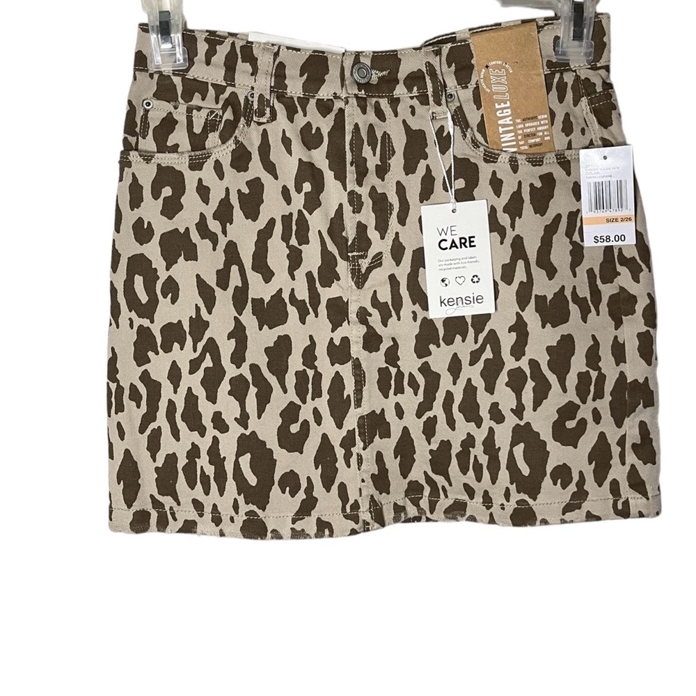 NWT Kensie Animal Print Denim Mini Skirt